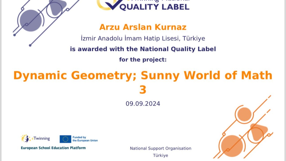 ULUSAL KALİTE ETİKETİ:  Dynamic Geometry; Sunny World of Math 3